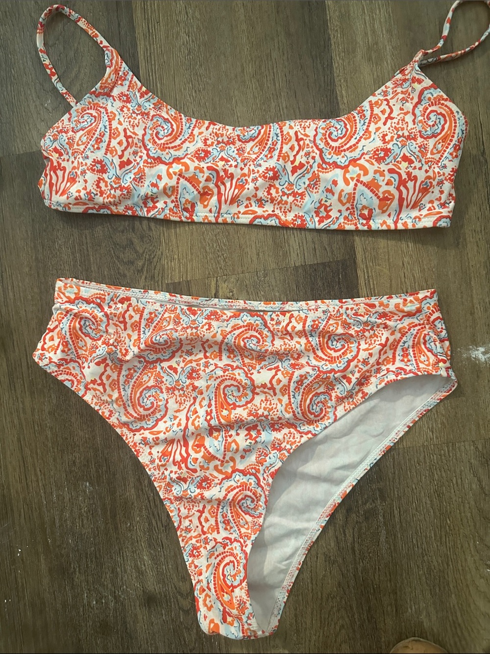 SHEIN Orange & White Paisley Two-Piece Bikini